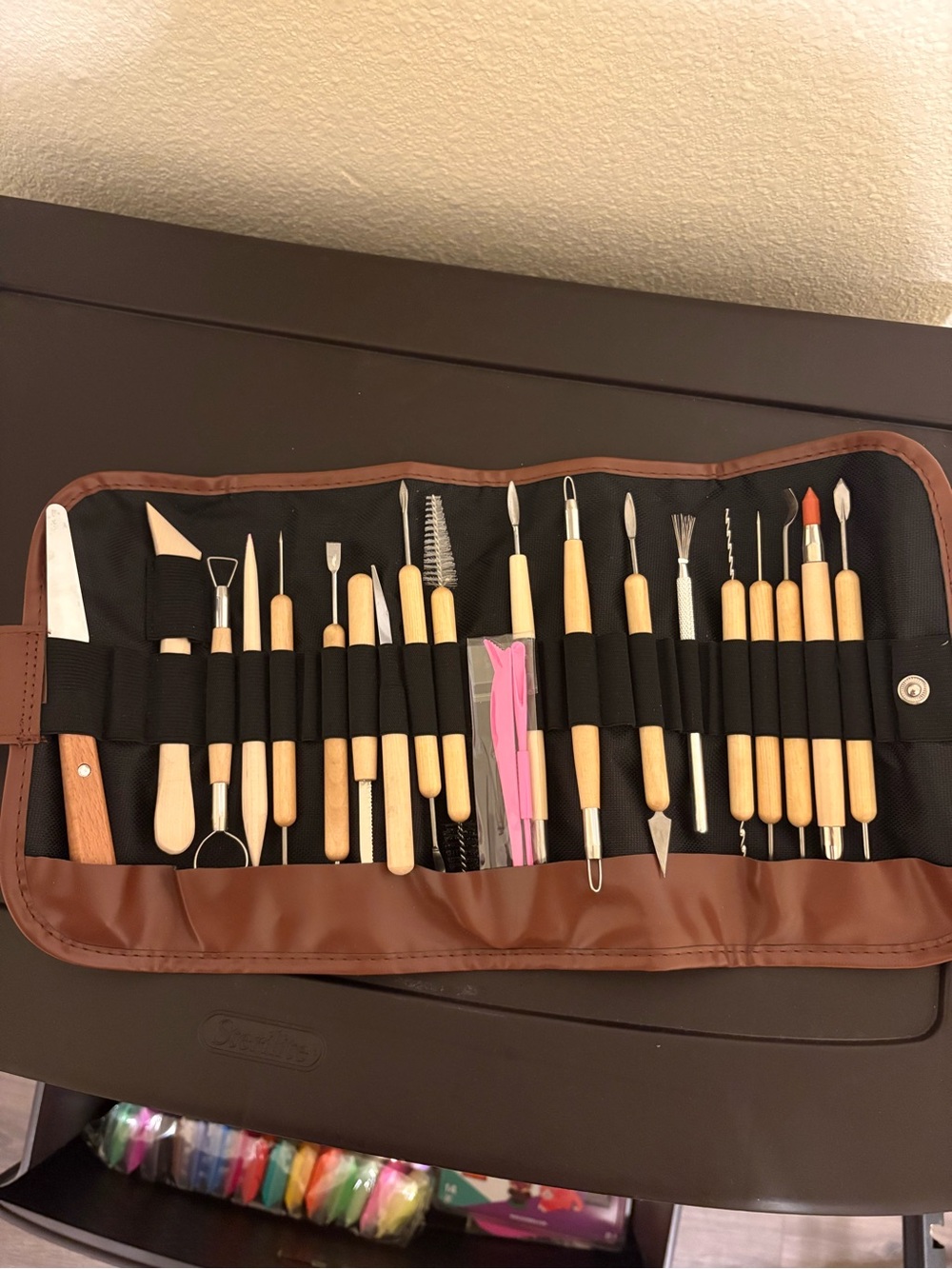 Wood Handle Clay Sculpting Tool Set - Brown and Natural